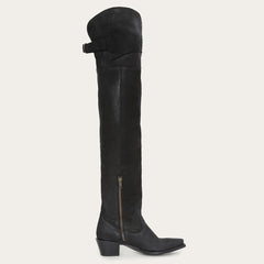 Glam Over-The-Knee Fringe Boot Black Leather | Women Stetson Western