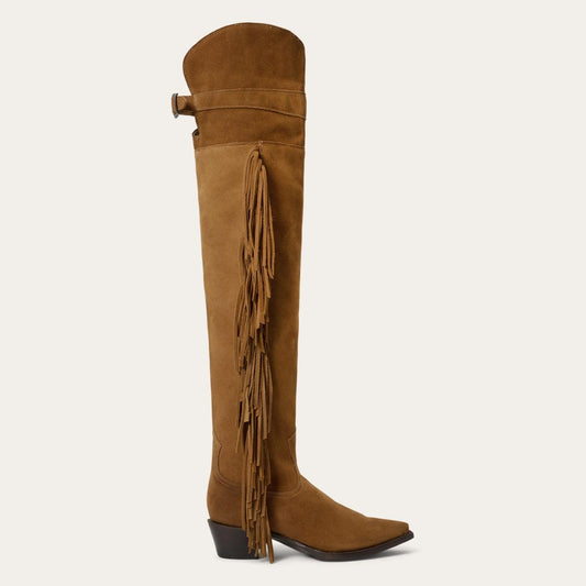 Glam Over-The-Knee Fringe Boot Tan Suede | Women Stetson Western