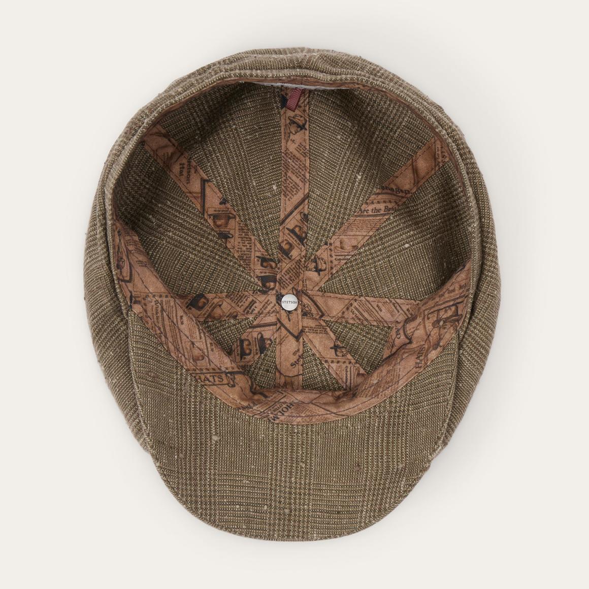 Glen Check Linen/Silk Hatteras Cap Olive Check | Men/Women Stetson Caps &amp; Truckers