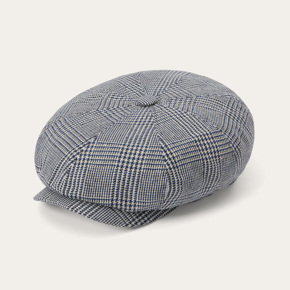 Glen Check Silk/Cotton 8-Panel Cap Blue Check | Men/Women Stetson Caps &amp; Truckers