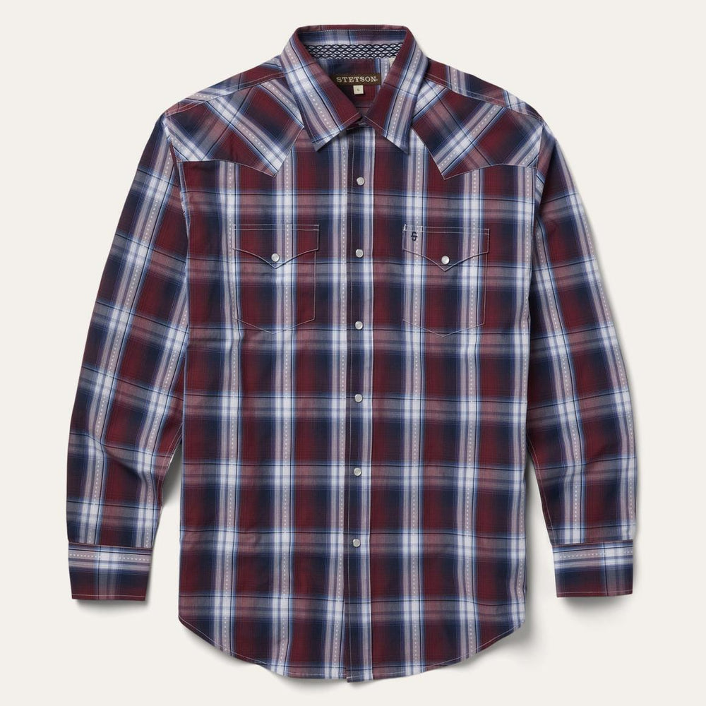Good Luck Plaid Western Shirt Wine | Men Stetson Classic Cut