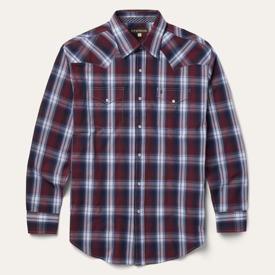 Good Luck Plaid Western Shirt Wine | Men Stetson Western Shirts