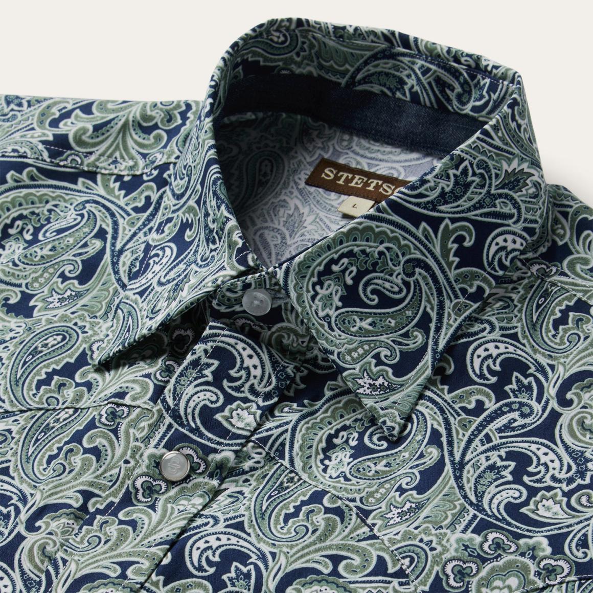Greenspring Paisley Print Western Shirt Blue | Men Stetson Classic Cut