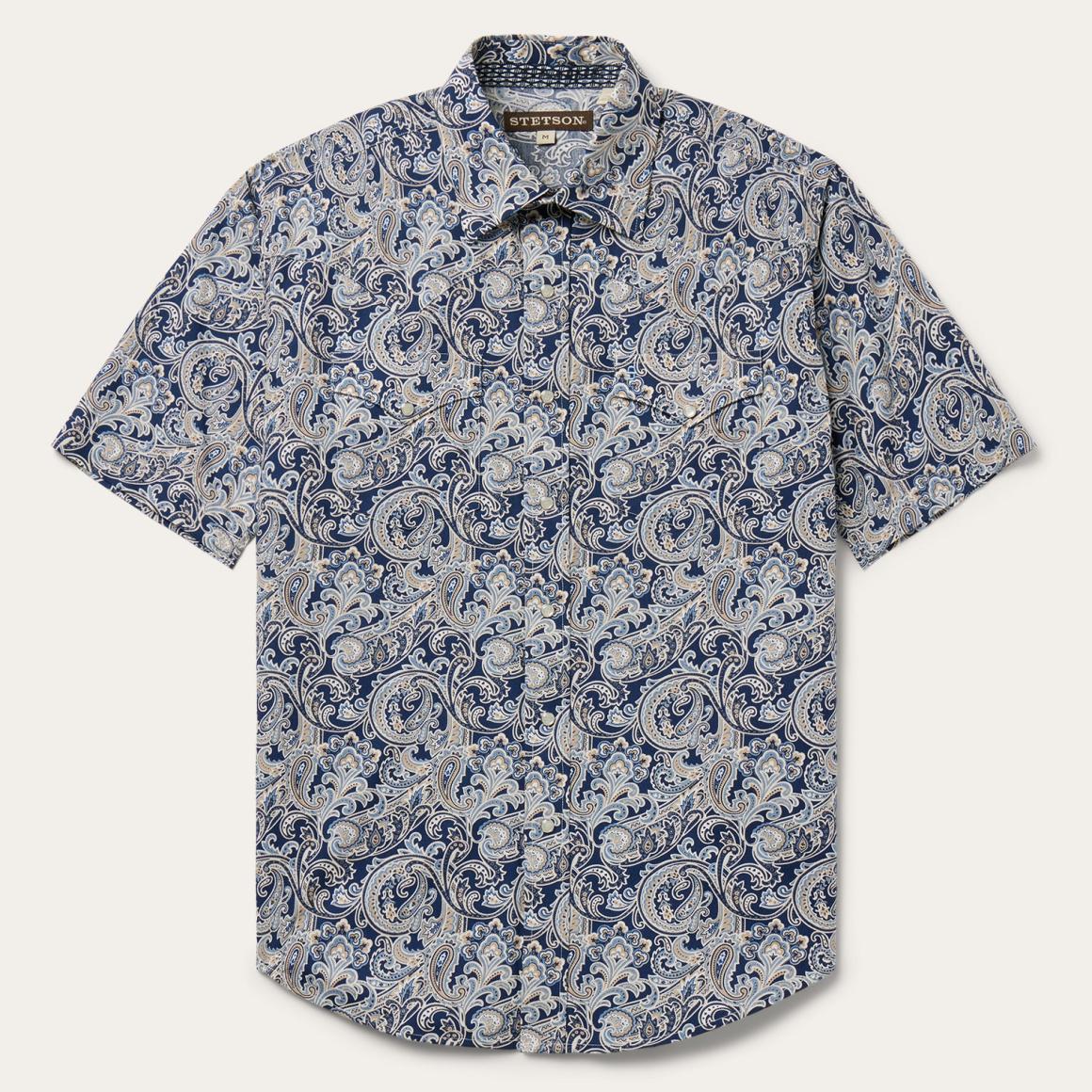 Greenspring Paisley Short Sleeve Western Shirt Blue | Men Stetson Western Shirts