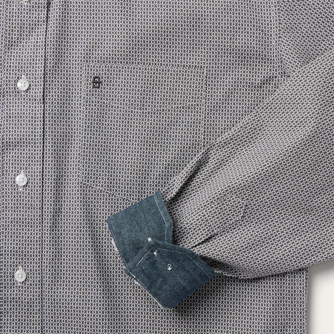 Grey Geo Print Button Front Shirt Grey | Men Stetson Classic Cut