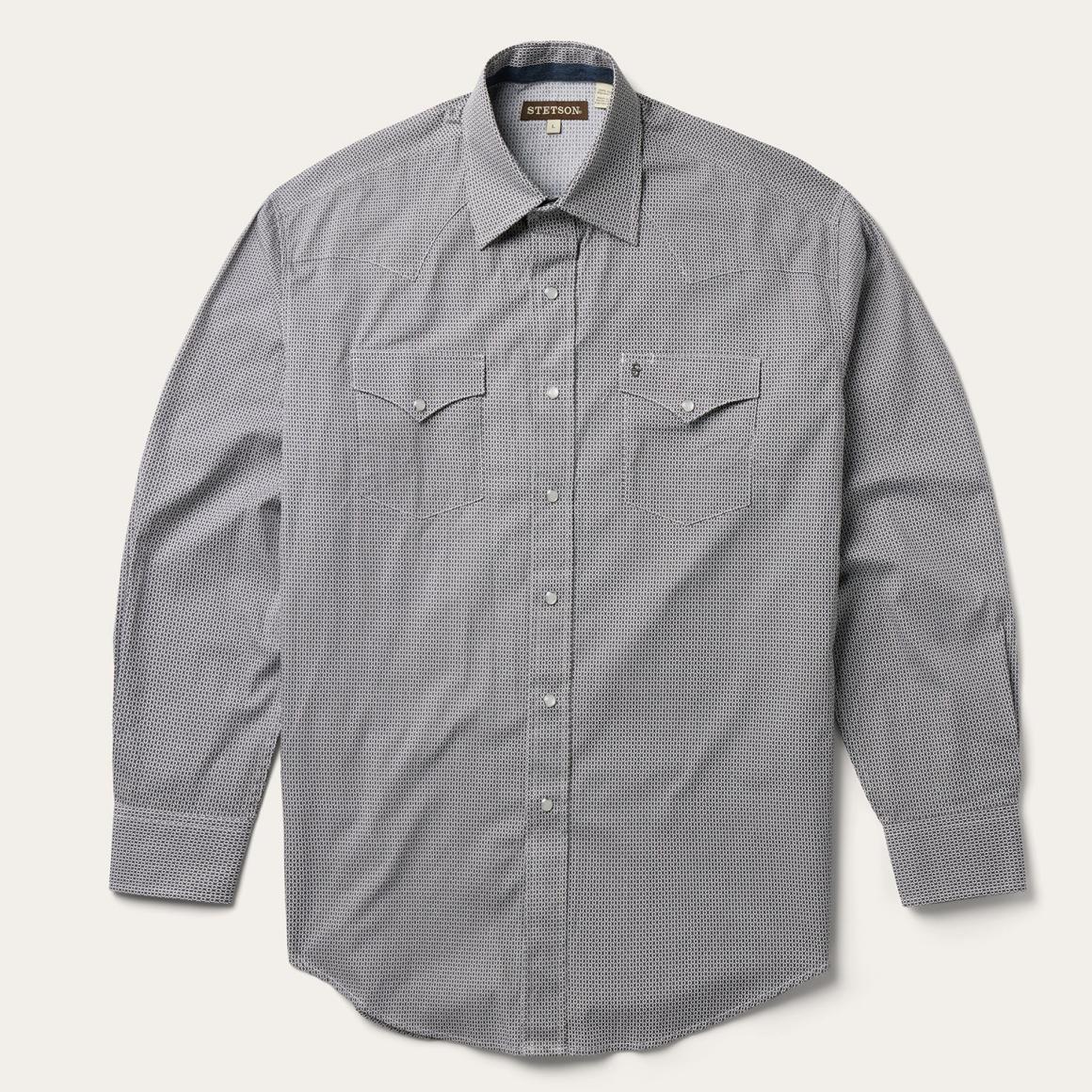 Grey Geo Print Western Shirt Grey | Men Stetson Western Shirts