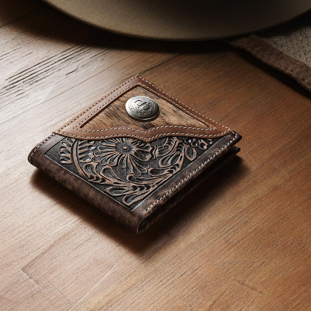 Hair-On-Hide Concho Bi-Fold Wallet Vintage Brown | Men Stetson Wallets