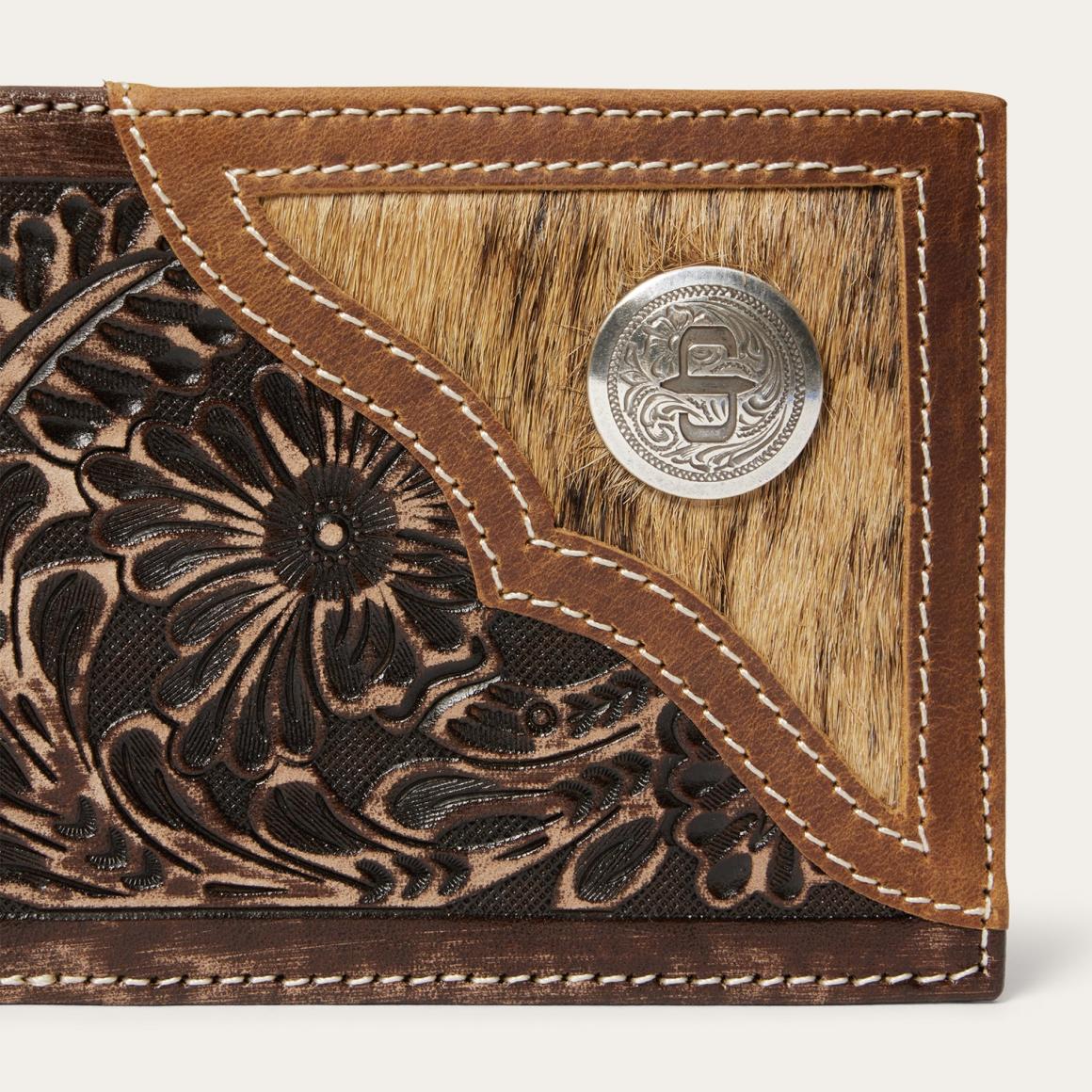 Hair-On-Hide Concho Bi-Fold Wallet Vintage Brown | Men Stetson Wallets