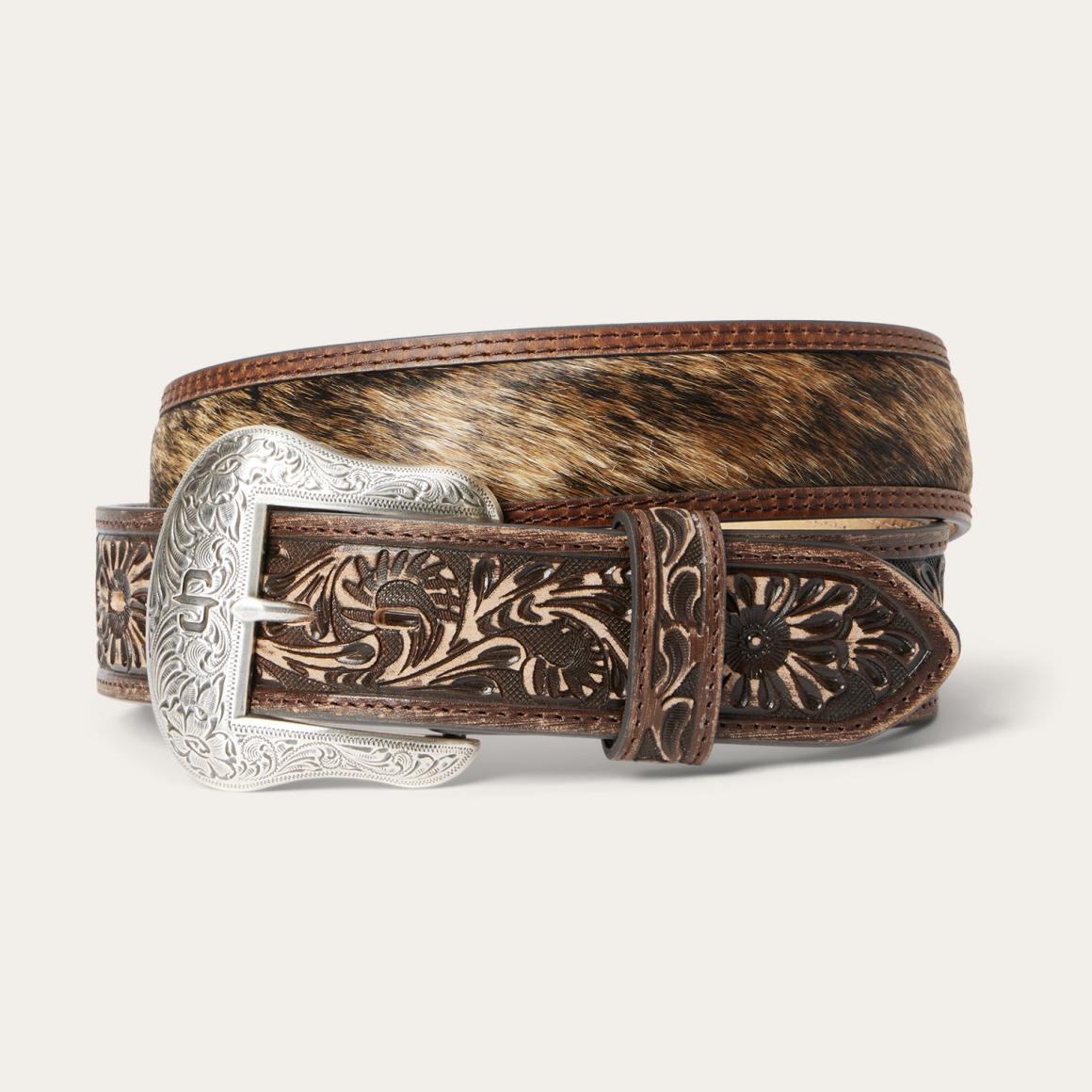 Hair-on-Hide Tooled Tab Belt Vintage/brown | Men Stetson Belts