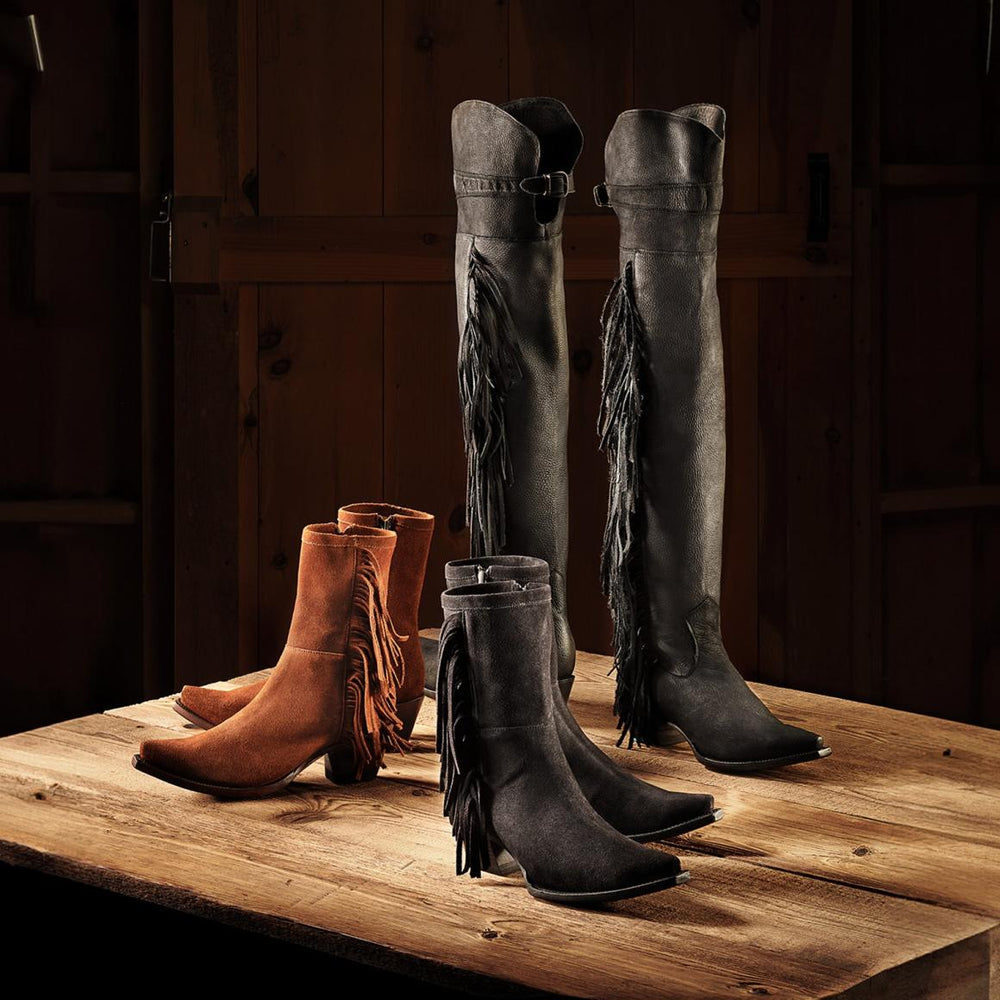 Halle Suede Fringe Side Zip Boot Black | Women Stetson Shorties