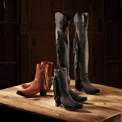 Halle Suede Fringe Side Zip Boot Black | Women Stetson Shorties