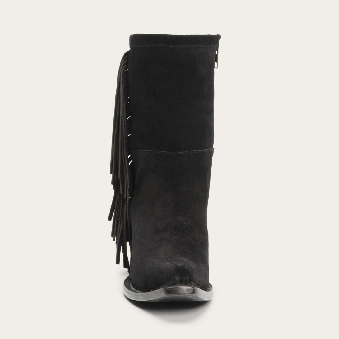 Halle Suede Fringe Side Zip Boot Black | Women Stetson Shorties