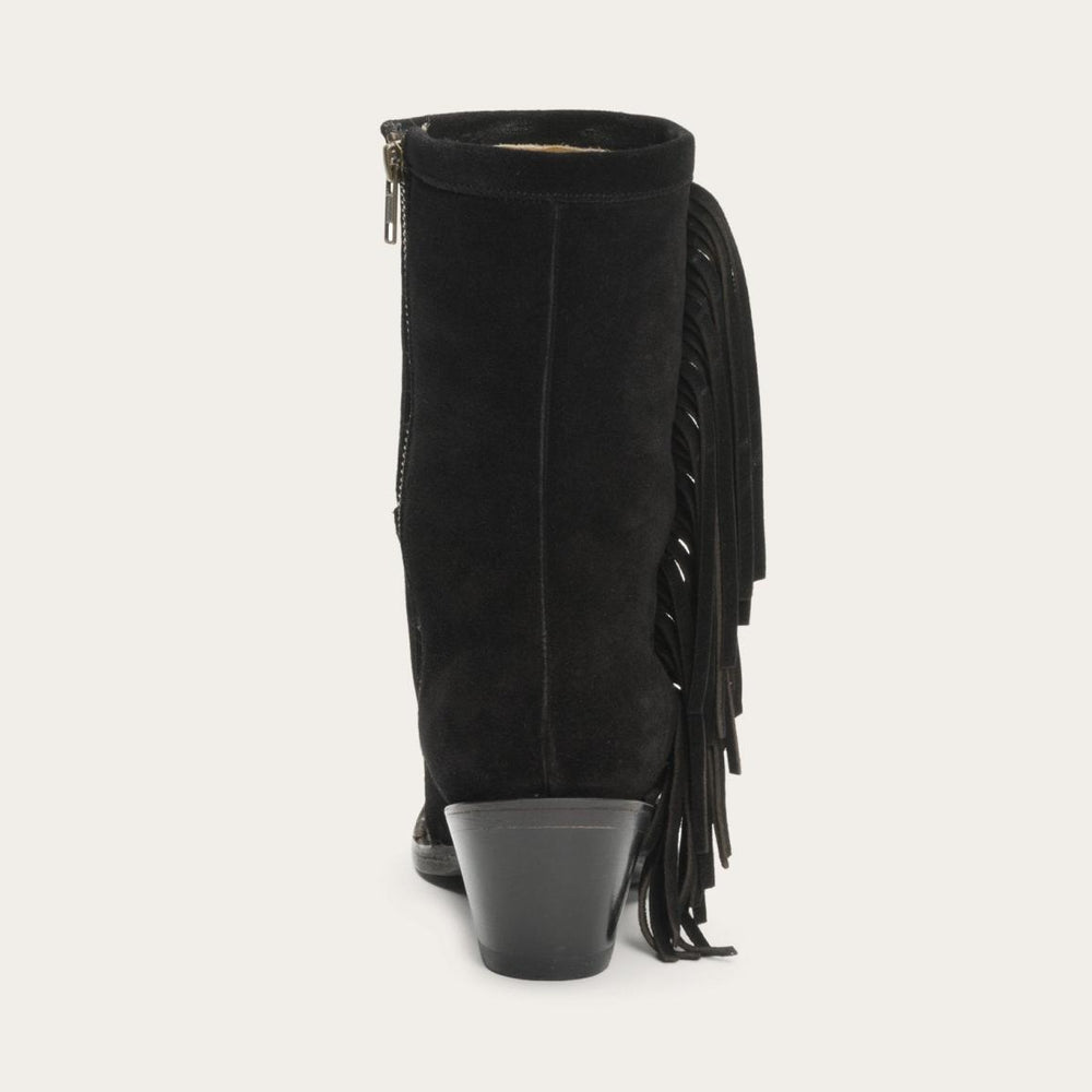 Halle Suede Fringe Side Zip Boot Black | Women Stetson Shorties
