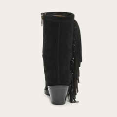 Halle Suede Fringe Side Zip Boot Black | Women Stetson Shorties