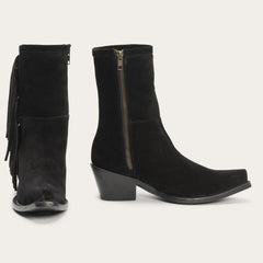 Halle Suede Fringe Side Zip Boot Black | Women Stetson Shorties