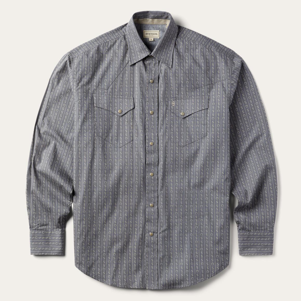 Horseshoe Stripe Print Shirt Grey | Men Stetson Classic Cut