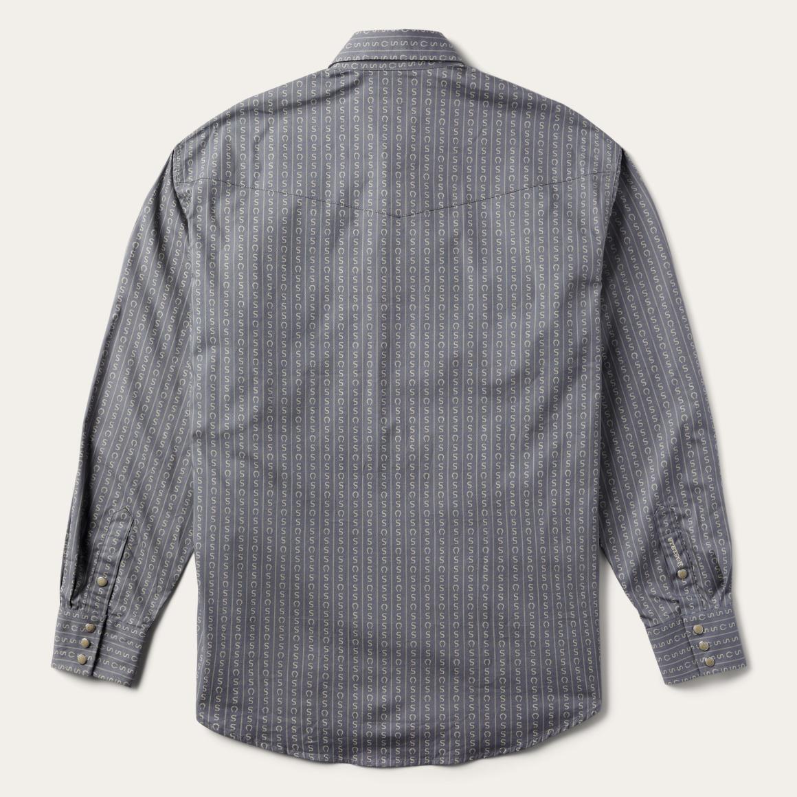Horseshoe Stripe Print Shirt Grey | Men Stetson Classic Cut