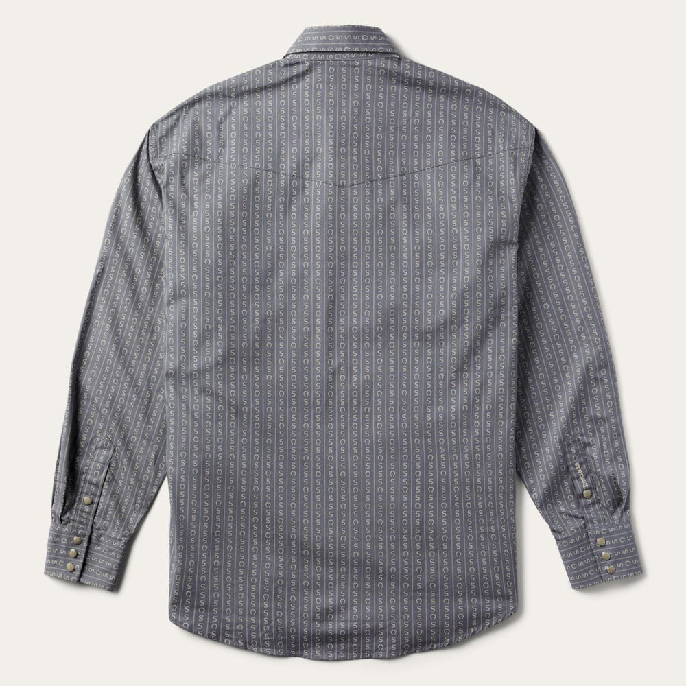 Horseshoe Stripe Print Shirt Grey | Men Stetson Classic Cut