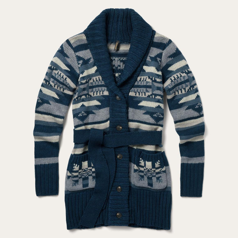 Indigo Aztec Belted Cardigan Blue | Women Stetson Sweaters