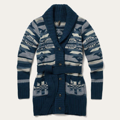 Indigo Aztec Belted Cardigan Blue | Women Stetson Sweaters