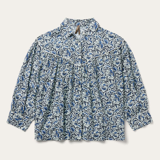 Indigo Tapestry Print Blouse Blue | Women Stetson Blouses