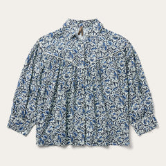 Indigo Tapestry Print Blouse Blue | Women Stetson Blouses