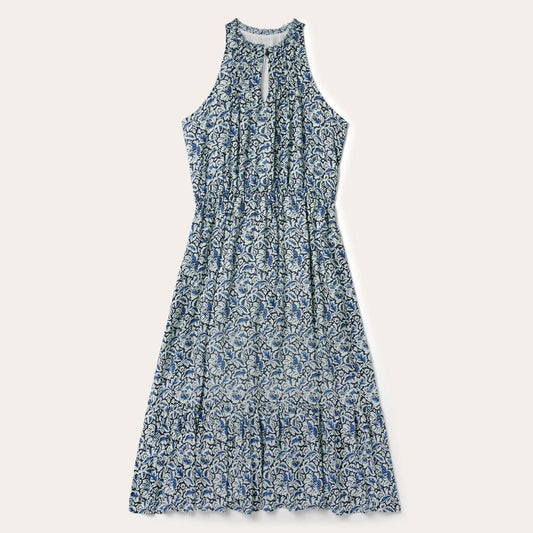 Indigo Tapestry Print Prairie Dress Blue | Women Stetson Midi