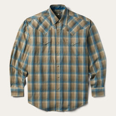 Khaki Ombre Plaid Shirt Brown | Men Stetson Western Shirts
