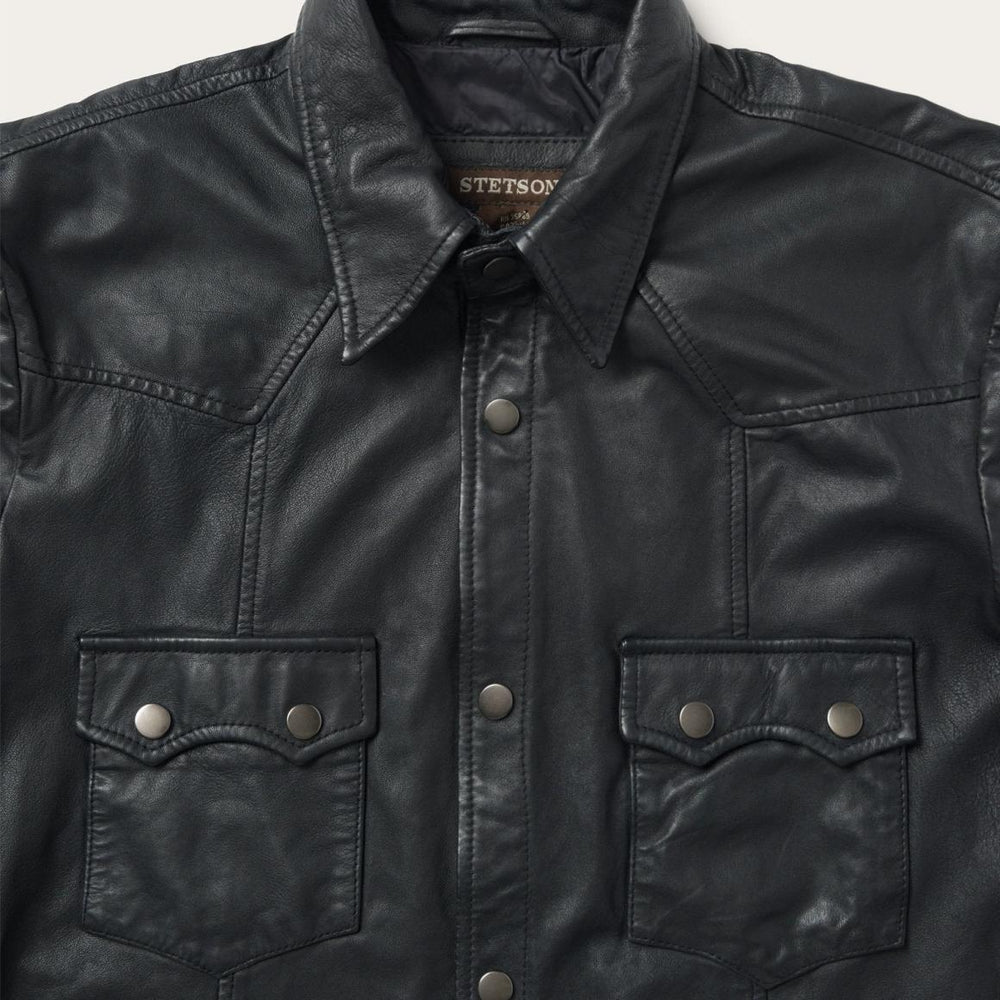Leather Western Shirt Jacket Black | Men Stetson Jackets
