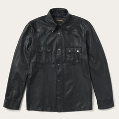 Leather Western Shirt Jacket Black | Men Stetson Jackets