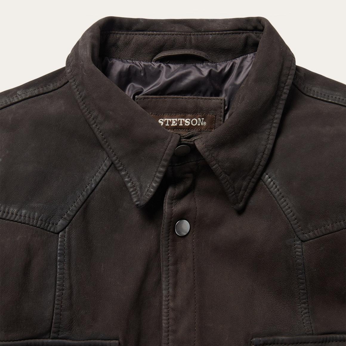 Leather Western Shirt Jacket Brown | Men Stetson Jackets