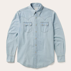 Light Blue Denim Western Shirt Blue | Men Stetson Denim Shirts
