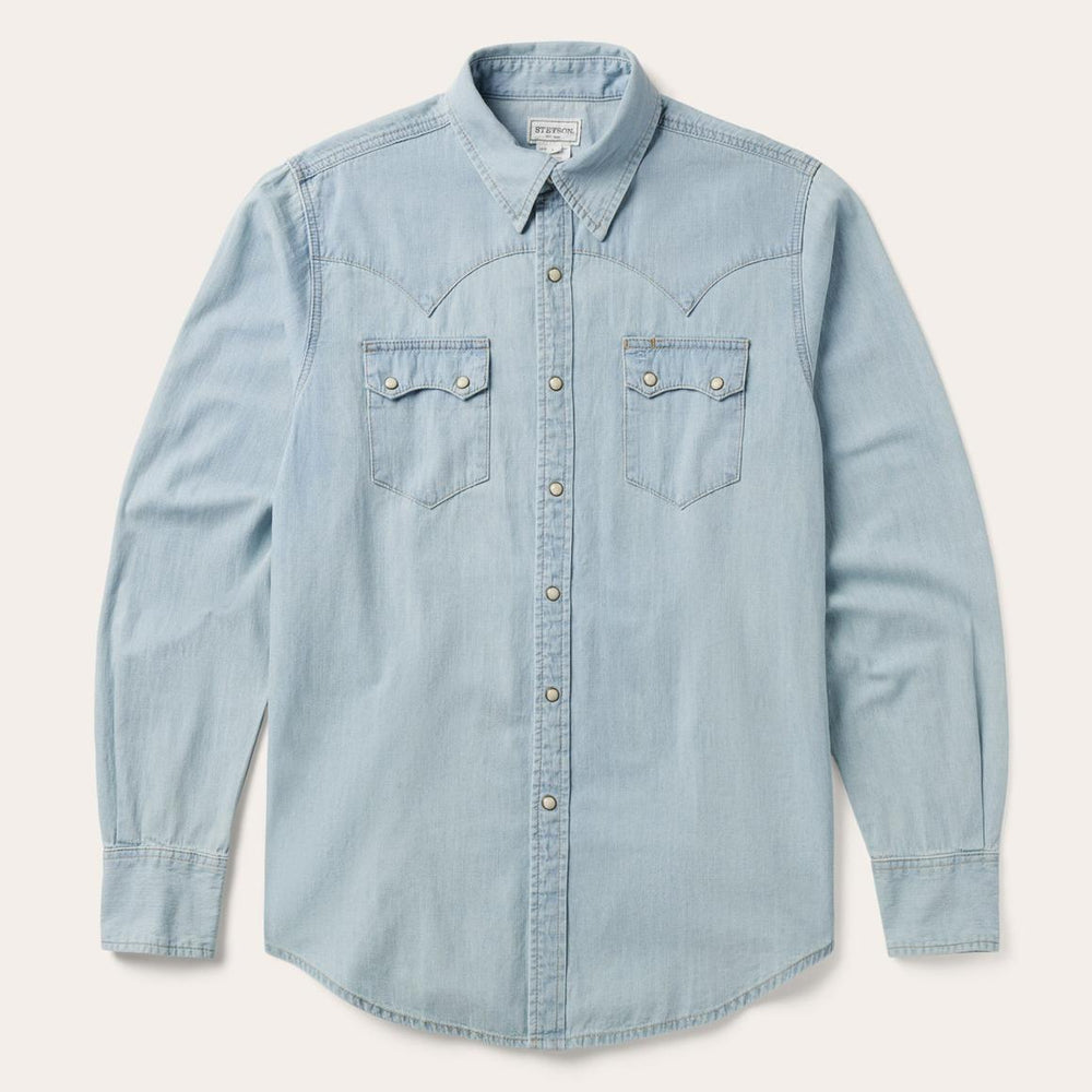 Light Blue Denim Western Shirt Blue | Men Stetson Western Shirts