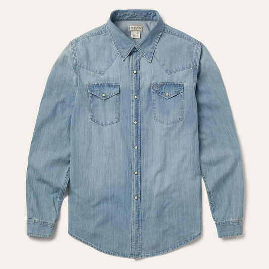 Long-Sleeved Denim Shirt Blue | Men Stetson Modern Cut