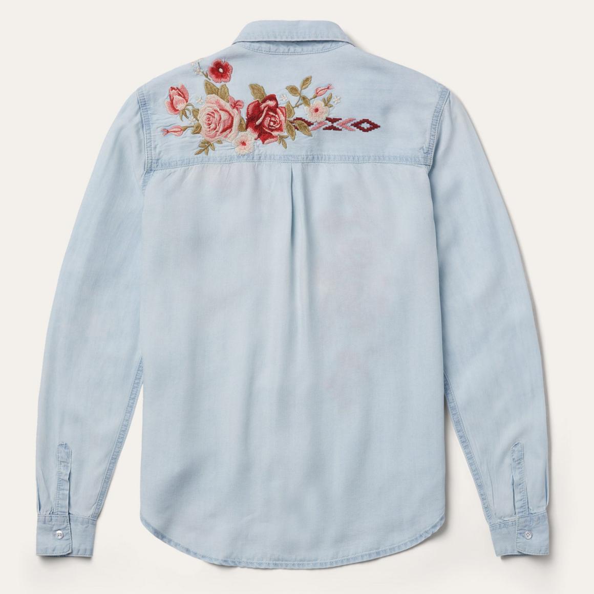 Long-Sleeved Embroidered Shirt Blue | Women Stetson Denim Shirts