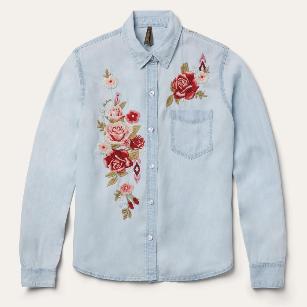 Long-Sleeved Embroidered Shirt Blue | Women Stetson Denim Shirts