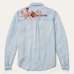 Long-Sleeved Embroidered Shirt Blue | Women Stetson Denim Shirts