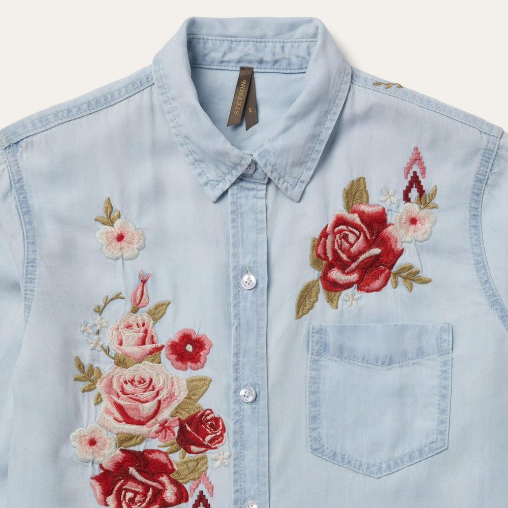 Long-Sleeved Embroidered Shirt Blue | Women Stetson Denim Shirts