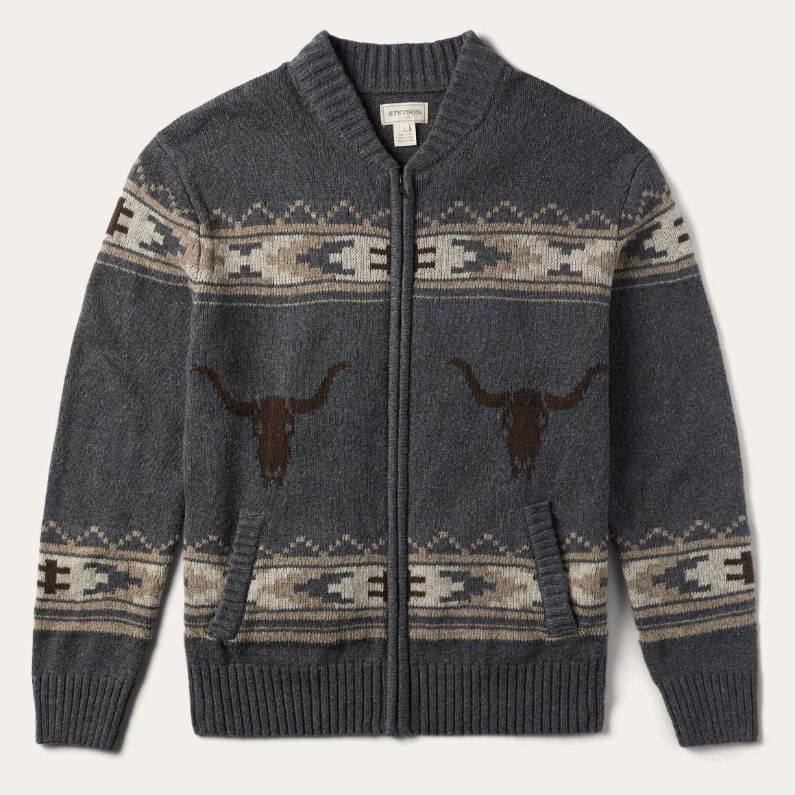 Longhorn Cardigan Grey | Men Stetson Jackets