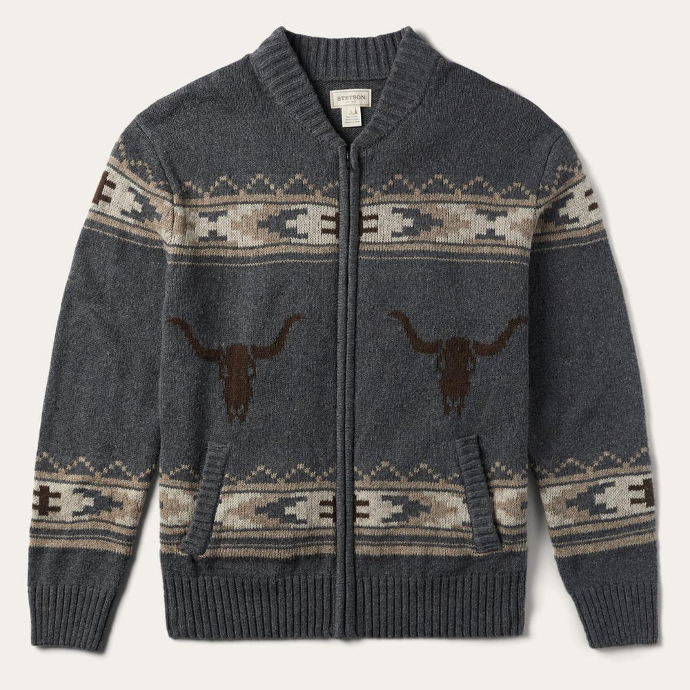 Longhorn Cardigan Grey | Men Stetson Jackets