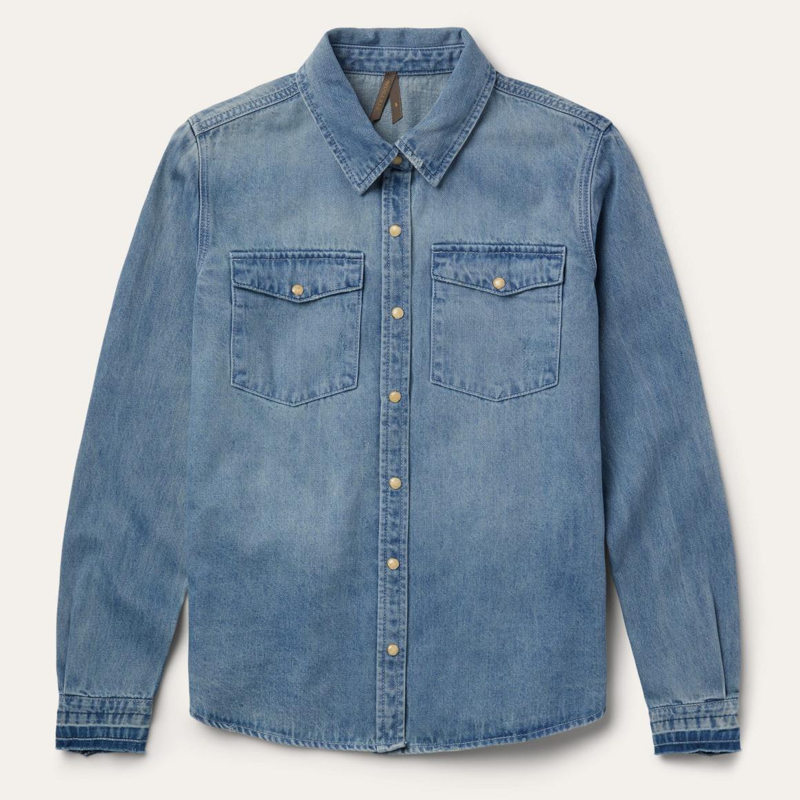 Loose Fit Denim Snap-Front Shirt Blue | Women Stetson Denim Shirts