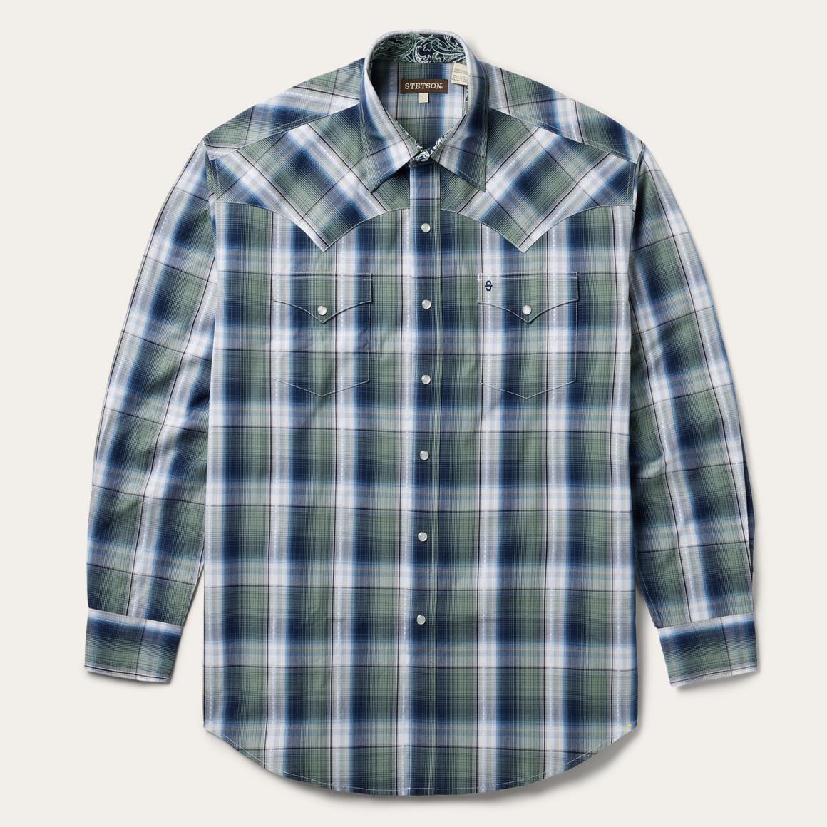 Lucky Diamond Plaid Western Shirt Green | Men Stetson Classic Cut
