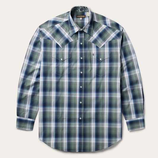 Lucky Diamond Plaid Western Shirt Green | Men Stetson Classic Cut