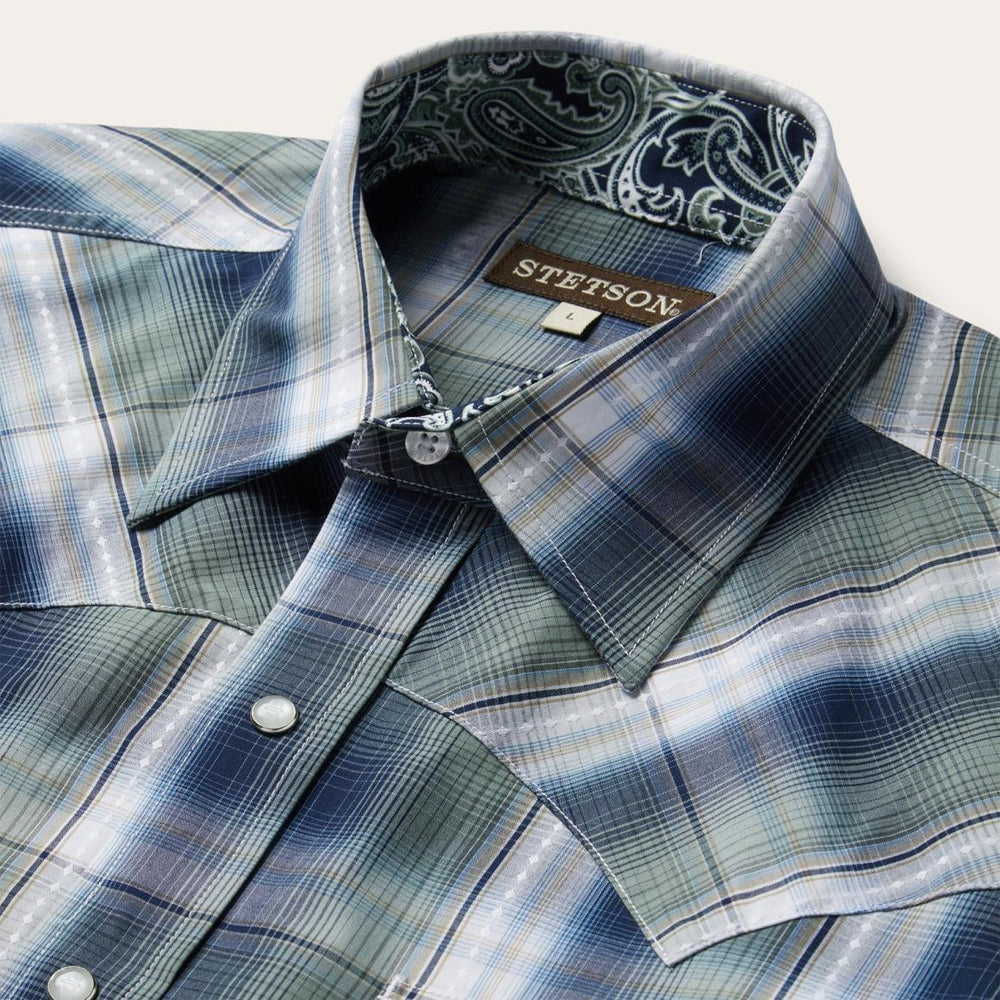 Lucky Diamond Plaid Western Shirt Green | Men Stetson Western Shirts