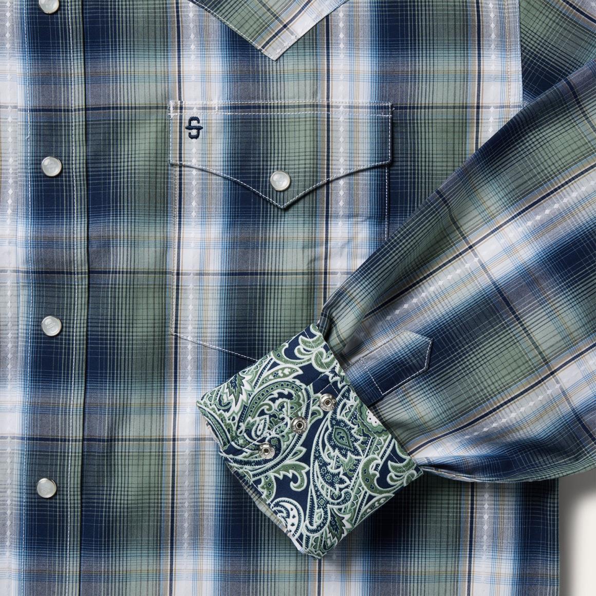 Lucky Diamond Plaid Western Shirt Green | Men Stetson Western Shirts