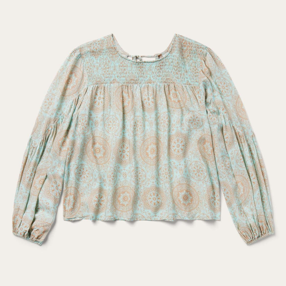 Mandala Print Peasant Blouse Blue | Women Stetson Blouses