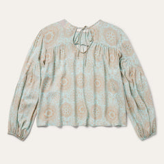Mandala Print Peasant Blouse Blue | Women Stetson Blouses