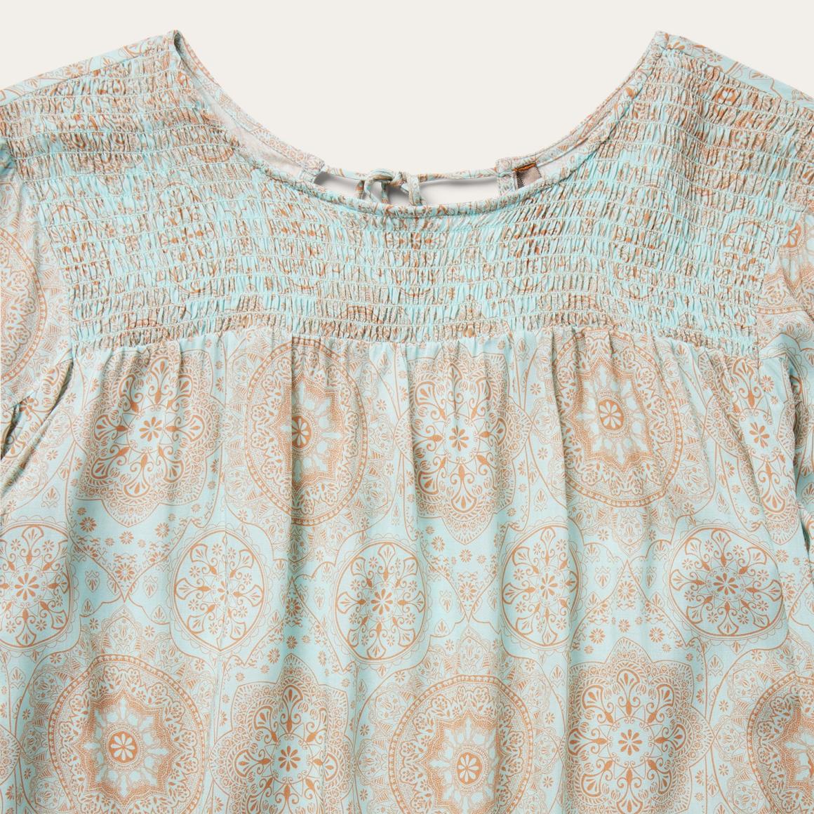 Mandala Print Peasant Blouse Blue | Women Stetson Blouses