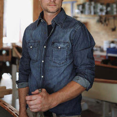 Medium Blue Denim Shirt Blue | Men Stetson Classic Cut