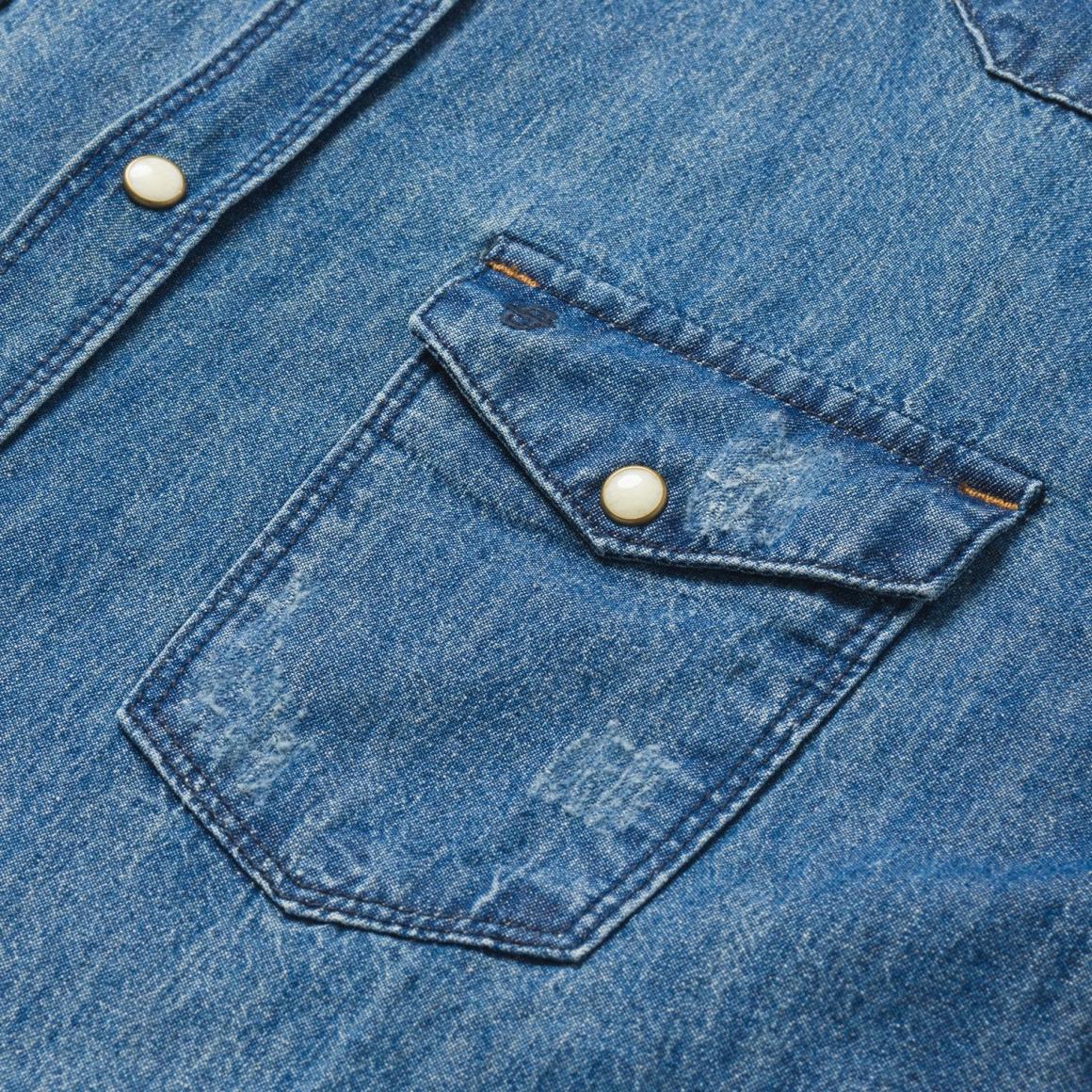 Medium Blue Denim Shirt Blue | Men Stetson Denim Shirts